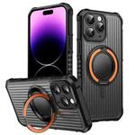 For iPhone 14 Pro Max Skin Sense Rotation Stand Semi-transparent Magsafe Phone Case(Orange)