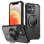 For iPhone 12 Skin Sense Rotation Stand Semi-transparent Magsafe Phone Case(Space Gray)