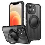 For iPhone 12 Skin Sense Rotation Stand Semi-transparent Magsafe Phone Case(Black)