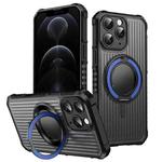 For iPhone 12 Pro Max Skin Sense Rotation Stand Semi-transparent Magsafe Phone Case(Royal Blue)