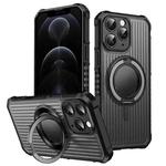 For iPhone 12 Pro Max Skin Sense Rotation Stand Semi-transparent Magsafe Phone Case(Space Gray)