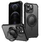 For iPhone 12 Pro Max Skin Sense Rotation Stand Semi-transparent Magsafe Phone Case(Black)