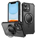 For iPhone 11 Skin Sense Rotation Stand Semi-transparent Magsafe Phone Case(Space Gray)