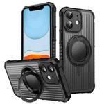 For iPhone 11 Skin Sense Rotation Stand Semi-transparent Magsafe Phone Case(Black)