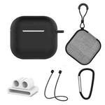 For AirPods 4 5 in 1 Silicone Earphone Protective Case + Earphone Bag + Earphones Buckle + Hook + Anti-lost Rope Set(Black)