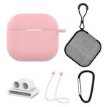 For AirPods 4 5 in 1 Silicone Earphone Protective Case + Earphone Bag + Earphones Buckle + Hook + Anti-lost Rope Set(Light Purple)