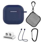 For AirPods 4 5 in 1 Silicone Earphone Protective Case + Earphone Bag + Earphones Buckle + Hook + Anti-lost Rope Set(Dark Blue)