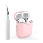 For AirPods 1 / 2 Silicone Buckleless Earphone Protective Case with Cleaning Pen(Pink)