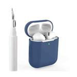 For AirPods 1 / 2 Silicone Buckleless Earphone Protective Case with Cleaning Pen(Dark Blue)