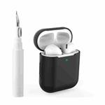 For AirPods 1 / 2 Silicone Buckleless Earphone Protective Case with Cleaning Pen(Black)