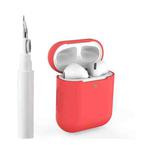 For AirPods 1 / 2 Silicone Buckleless Earphone Protective Case with Cleaning Pen(Red)