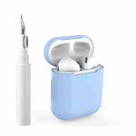 For AirPods 1 / 2 Silicone Buckleless Earphone Protective Case with Cleaning Pen(Sky Blue)