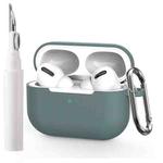 For AirPods Pro Silicone Earphone Protective Cover with Cleaning Pen + Hanging Buckle(Dark Night Green)