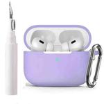 For AirPods Pro Silicone Earphone Protective Cover with Cleaning Pen + Hanging Buckle(Purple)
