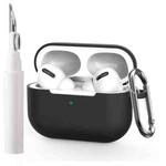 For AirPods Pro Silicone Earphone Protective Cover with Cleaning Pen + Hanging Buckle(Black)