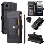 For iPhone 16e Crossbody Strap RFID Blocking Zipper Wallet Leather Phone Case(Black)