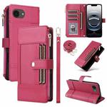 For iPhone 16e Crossbody Strap RFID Blocking Zipper Wallet Leather Phone Case(Red)