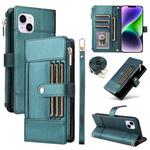 For iPhone 14 Plus Crossbody Strap RFID Blocking Zipper Wallet Leather Phone Case(Green)