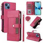 For iPhone 14 / 13 Crossbody Strap RFID Blocking Zipper Wallet Leather Phone Case(Red)