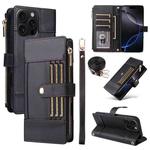 For iPhone 11 Pro Max Crossbody Strap RFID Blocking Zipper Wallet Leather Phone Case(Black)