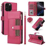 For iPhone 11 Pro Max Crossbody Strap RFID Blocking Zipper Wallet Leather Phone Case(Red)