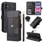 For iPhone 11 Crossbody Strap RFID Blocking Zipper Wallet Leather Phone Case(Black)