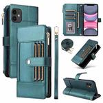 For iPhone 11 Crossbody Strap RFID Blocking Zipper Wallet Leather Phone Case(Green)