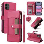 For iPhone 11 Crossbody Strap RFID Blocking Zipper Wallet Leather Phone Case(Red)
