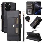 For iPhone 11 Pro Crossbody Strap RFID Blocking Zipper Wallet Leather Phone Case(Black)