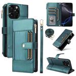 For iPhone 11 Pro Crossbody Strap RFID Blocking Zipper Wallet Leather Phone Case(Green)