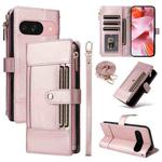 For Google Pixel 9 / 9 Pro Crossbody Strap RFID Blocking Zipper Wallet Leather Phone Case(Rose Gold)