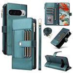 For Google Pixel 9 Pro XL Crossbody Strap RFID Blocking Zipper Wallet Leather Phone Case(Green)