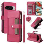For Google Pixel 9 Pro XL Crossbody Strap RFID Blocking Zipper Wallet Leather Phone Case(Red)