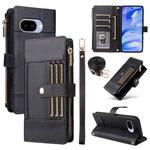 For Google Pixel 9a Crossbody Strap RFID Blocking Zipper Wallet Leather Phone Case(Black)