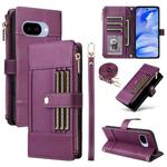 For Google Pixel 9a Crossbody Strap RFID Blocking Zipper Wallet Leather Phone Case(Purple)