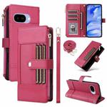 For Google Pixel 9a Crossbody Strap RFID Blocking Zipper Wallet Leather Phone Case(Red)