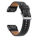 For Garmin Fenix 7 / 7X / 6X 22mm xDfind Silver Buckle Leather Quick Release Watch Band(Black)