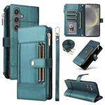 For Samsung Galaxy S24 / S25 5G Crossbody Strap RFID Blocking Zipper Wallet Leather Phone Case(Green)