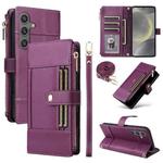 For Samsung Galaxy S24 / S25 5G Crossbody Strap RFID Blocking Zipper Wallet Leather Phone Case(Purple)