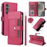 For Samsung Galaxy S24 / S25 5G Crossbody Strap RFID Blocking Zipper Wallet Leather Phone Case(Red)