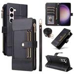 For Samsung Galaxy S23 5G Crossbody Strap RFID Blocking Zipper Wallet Leather Phone Case(Black)
