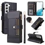 For Samsung Galaxy S22 5G Crossbody Strap RFID Blocking Zipper Wallet Leather Phone Case(Black)