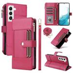 For Samsung Galaxy S22 5G Crossbody Strap RFID Blocking Zipper Wallet Leather Phone Case(Red)
