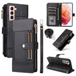 For Samsung Galaxy S21 5G Crossbody Strap RFID Blocking Zipper Wallet Leather Phone Case(Black)