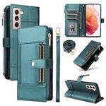 For Samsung Galaxy S21 5G Crossbody Strap RFID Blocking Zipper Wallet Leather Phone Case(Green)