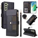 For Samsung Galaxy S22+ 5G Crossbody Strap RFID Blocking Zipper Wallet Leather Phone Case(Black)