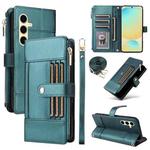 For Samsung Galaxy S23 FE 5G Crossbody Strap RFID Blocking Zipper Wallet Leather Phone Case(Green)