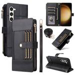 For Samsung Galaxy S23+ 5G Crossbody Strap RFID Blocking Zipper Wallet Leather Phone Case(Black)
