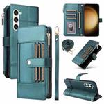 For Samsung Galaxy S23+ 5G Crossbody Strap RFID Blocking Zipper Wallet Leather Phone Case(Green)
