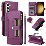 For Samsung Galaxy S23+ 5G Crossbody Strap RFID Blocking Zipper Wallet Leather Phone Case(Purple)